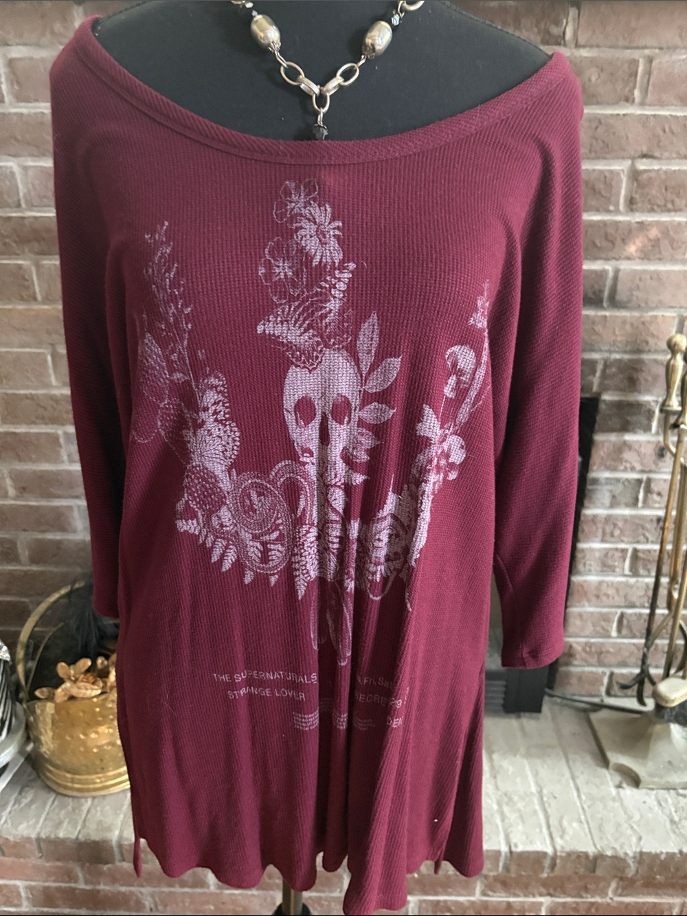 Chaser Burgundy Floral Skull Long-Sleeve Tunic